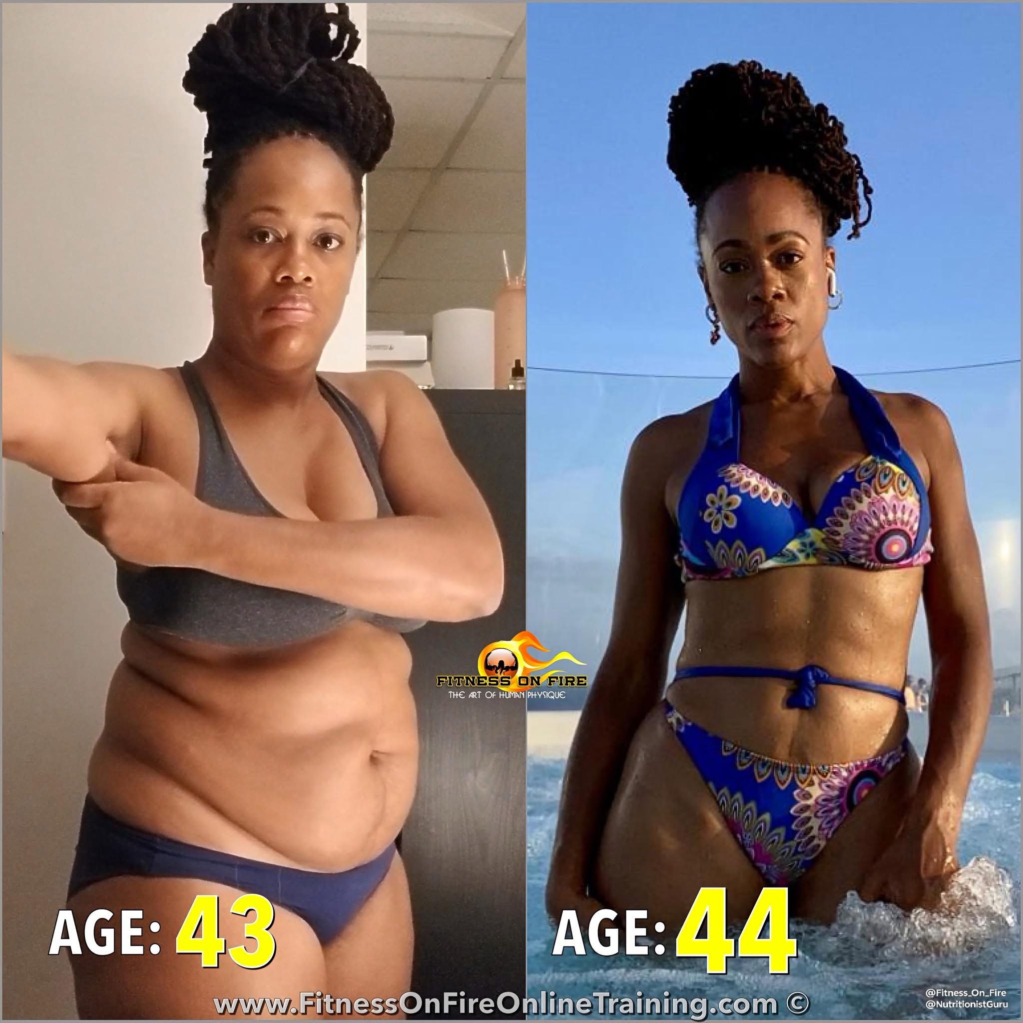 Yanique’s documented Fitness On Fire chapter in a blue swimsuit