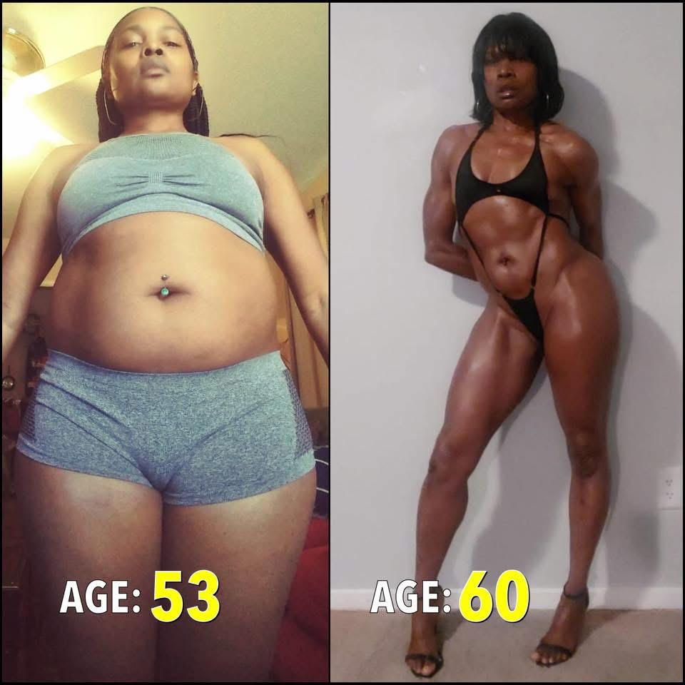 Angela’s documented Fitness On Fire chapter in a black swimsuit
